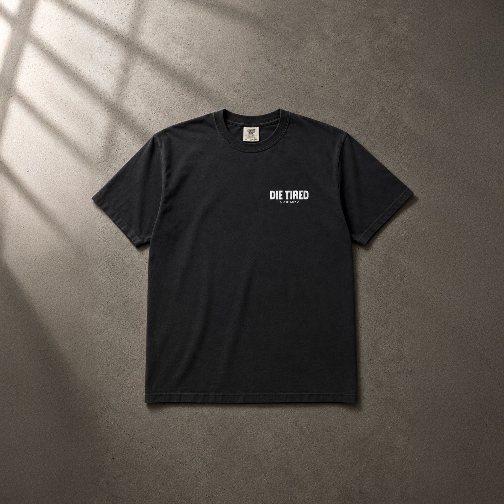 Life Is Short Die Tired Heavyweight Tee in black