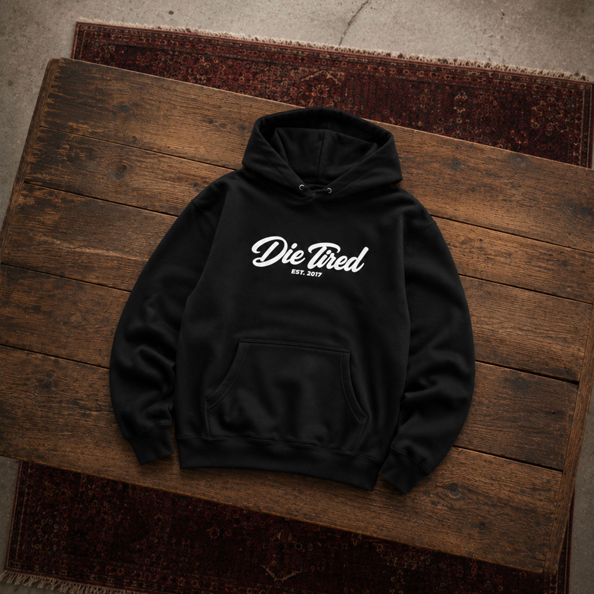 Heavyweight Die Tired Cursive Hoodie - Unisex