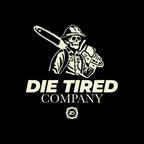 Logo of 'Die Tired Company' with a skeleton holding a chainsaw on a black background.