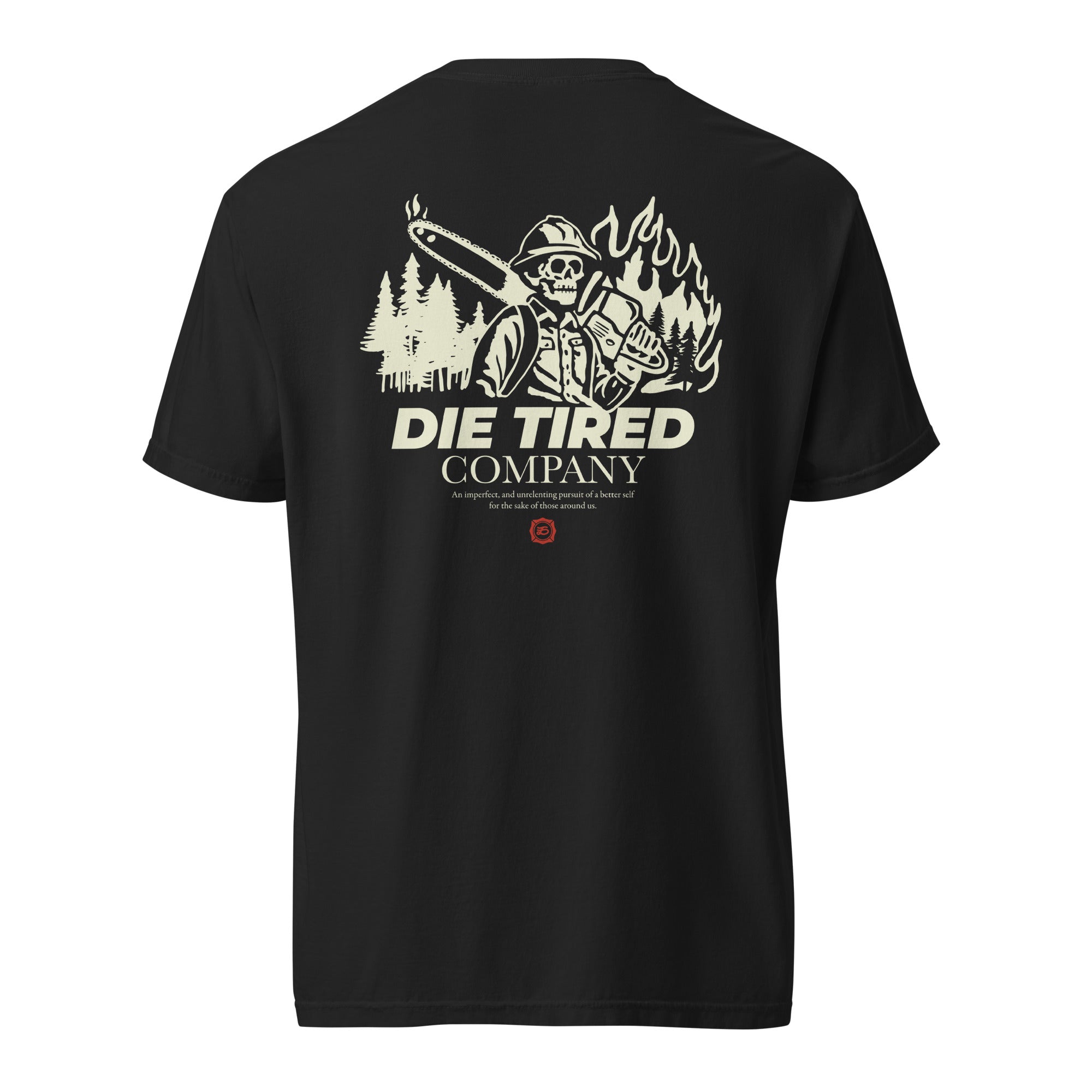 Wildland firefighter skeleton graphic on heavyweight black cotton shirt