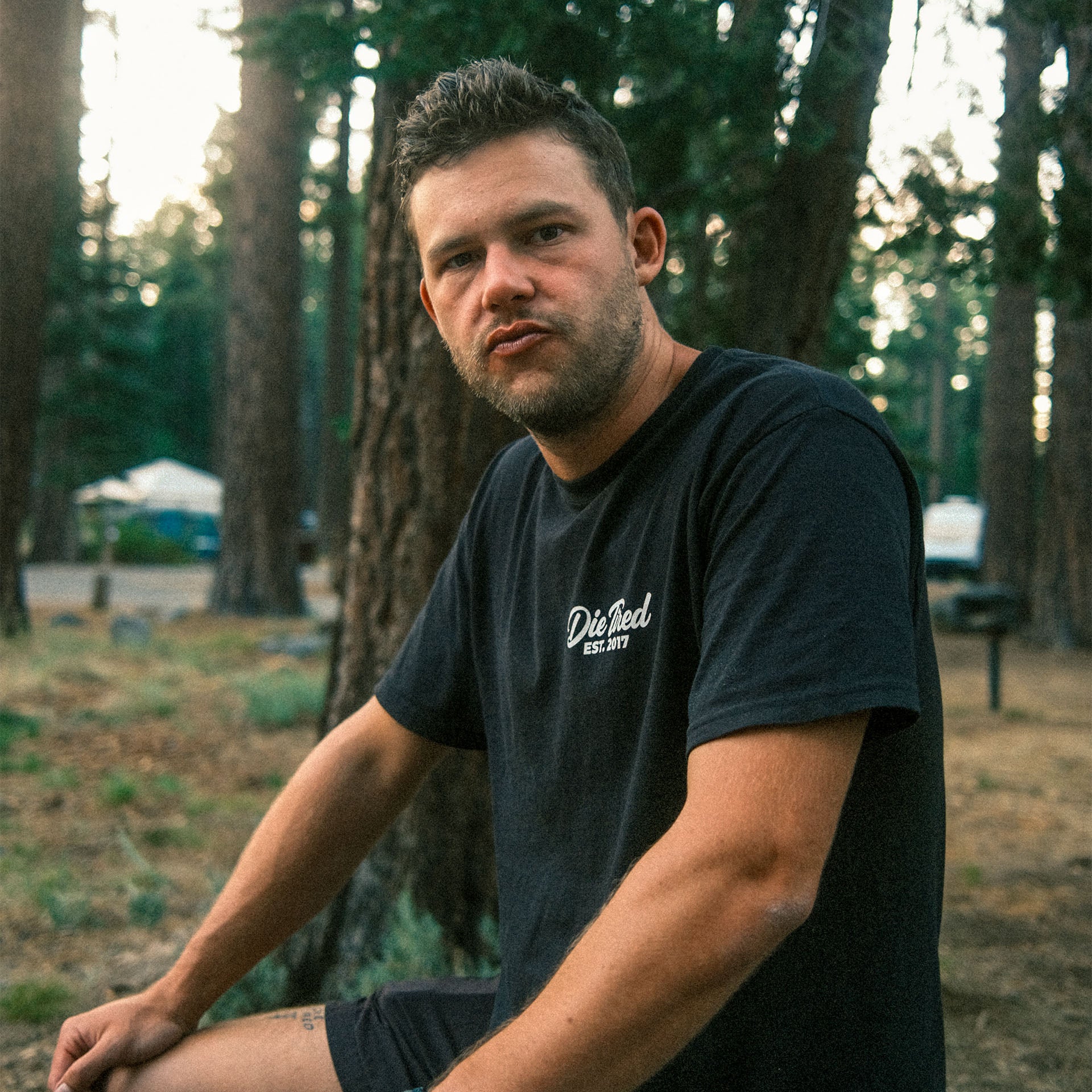 Die Tired Unisex Cursive Tee in Black
