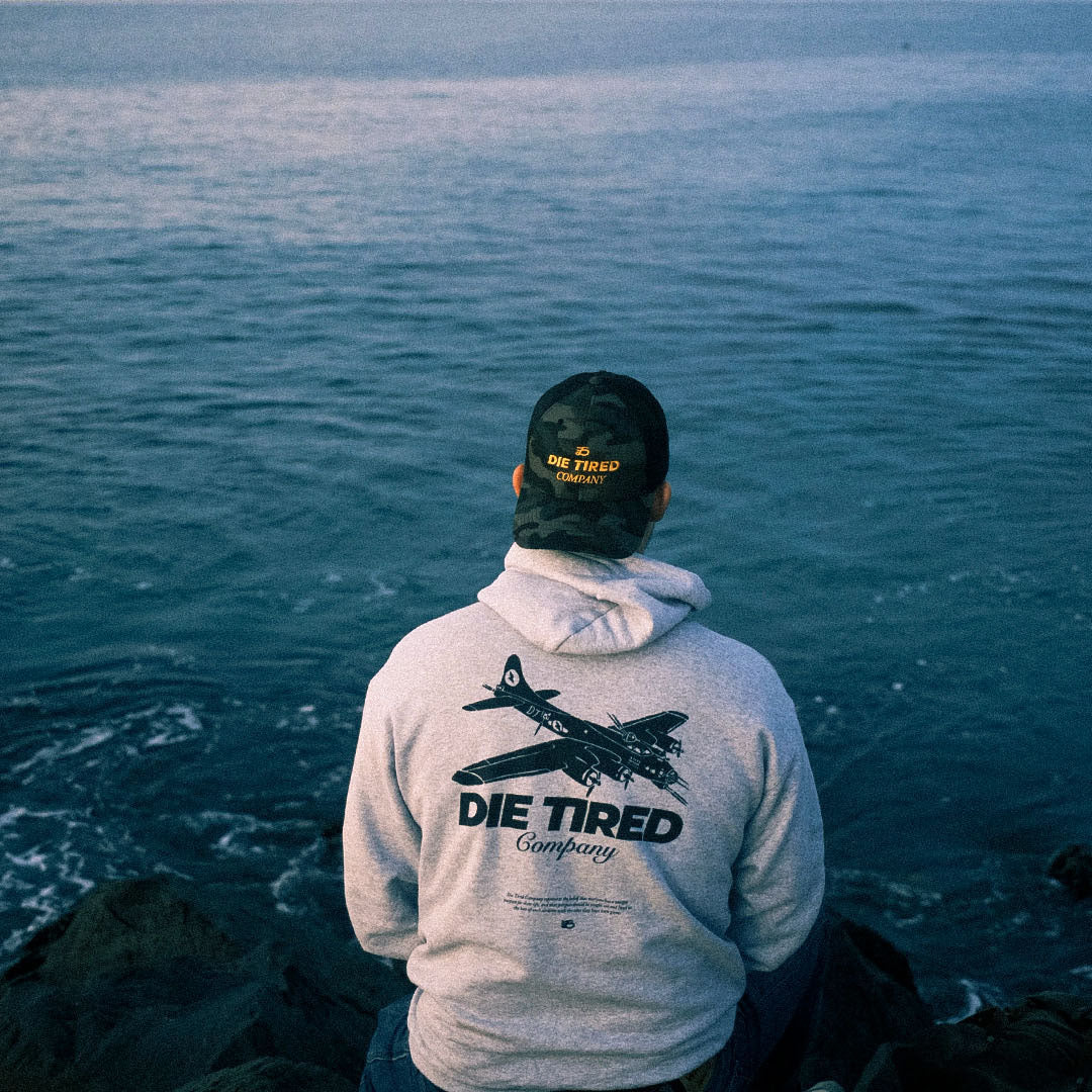 Die Tired B-17 Hoodie - Heather Grey