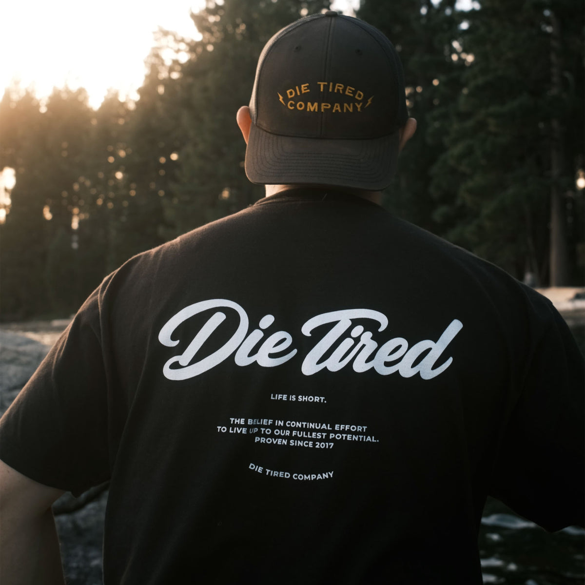 Die Tired Unisex Cursive Tee in Black