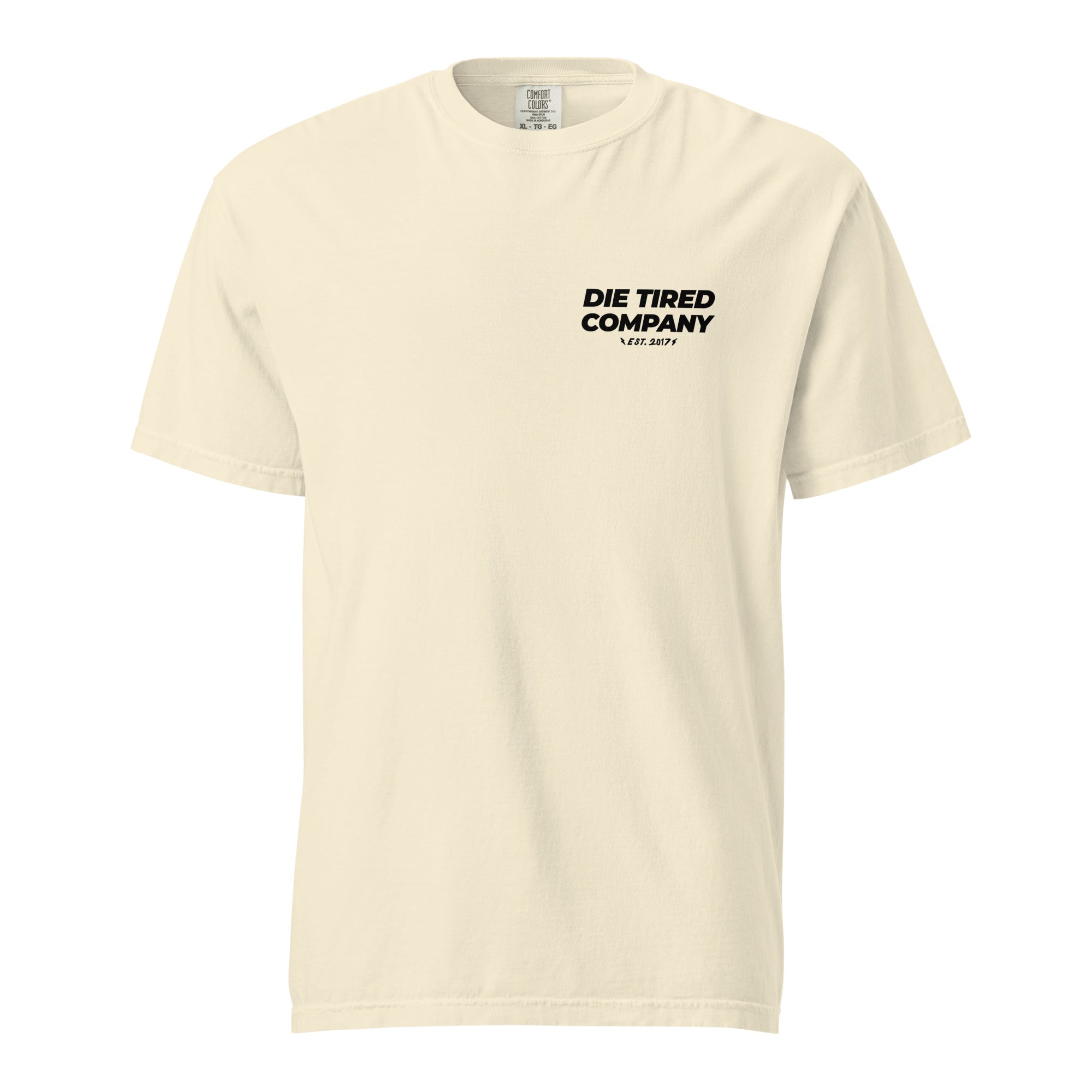die tired company graphic tee shirt front logo