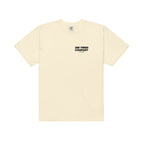 A cream-colored short-sleeve t-shirt with 'DIE TIRED COMPANY' printed in black text on the left chest, displayed flat against a solid white background.